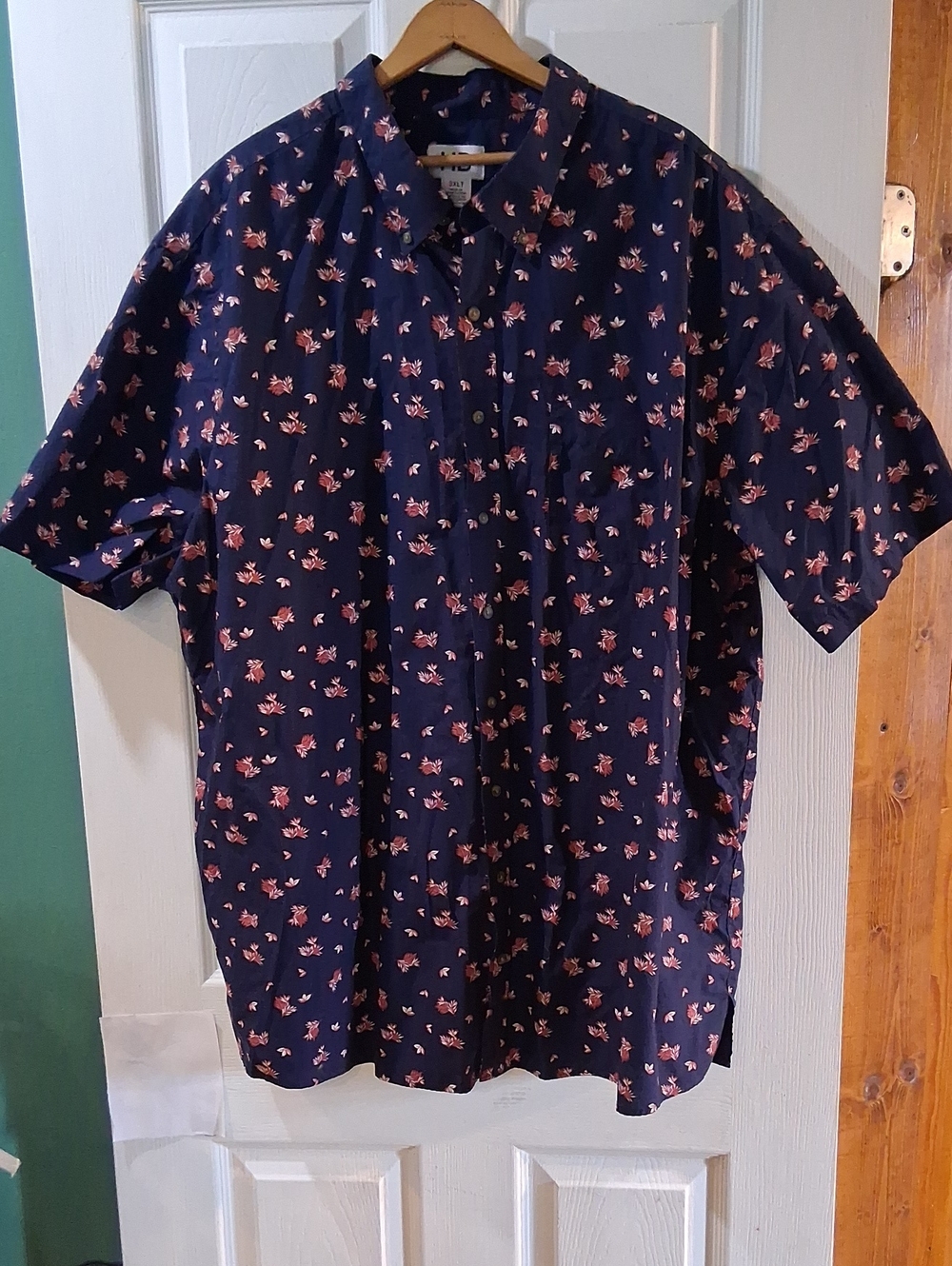 HBCali Navy Blue Short-Sleeve Button-Down Shirt with Pink Floral Print